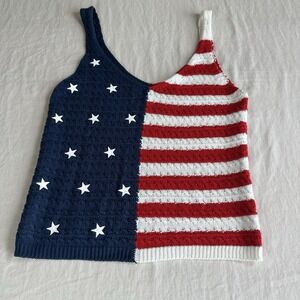 Moon & Madison Crochet Knit American Flag Scoop Neck Tank Top Patriotic XS NWOT